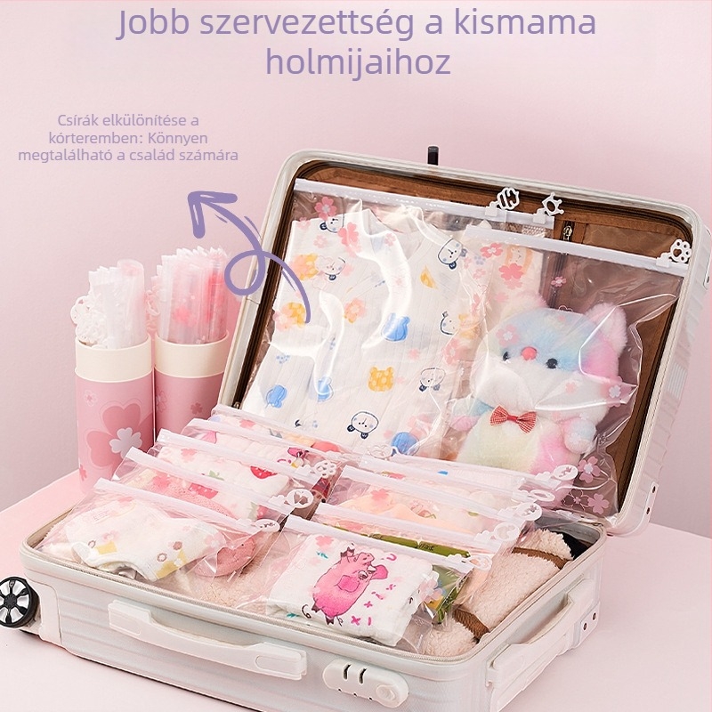 Átlátszó ruhatároló zacskók húzógyűrűvel – többfunkciós utazási tároló készlet, aranyos rajzfilm-stílus