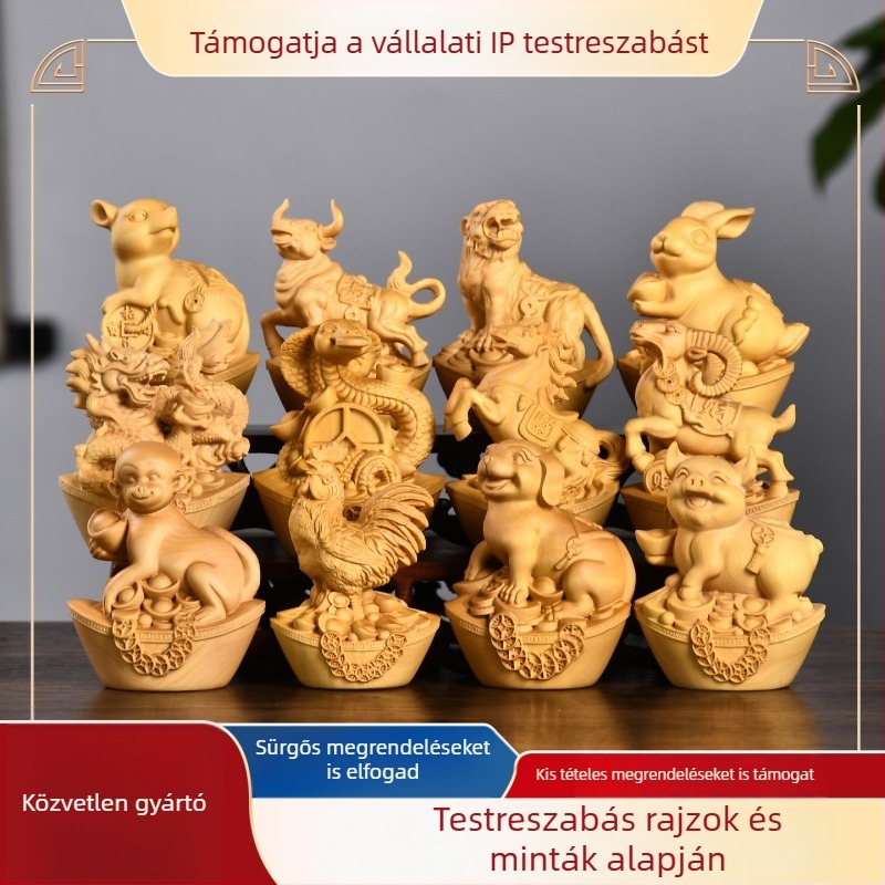 Boxwoodból faragott tizenkét állatövi figura