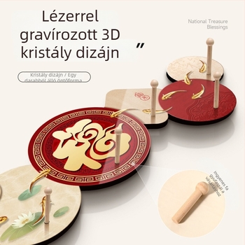 Fából készült falra szerelhető ruhafogas öt kampóval, lyukasztás nélkül, bejárati előszobába, Gazdagság Istene motívummal