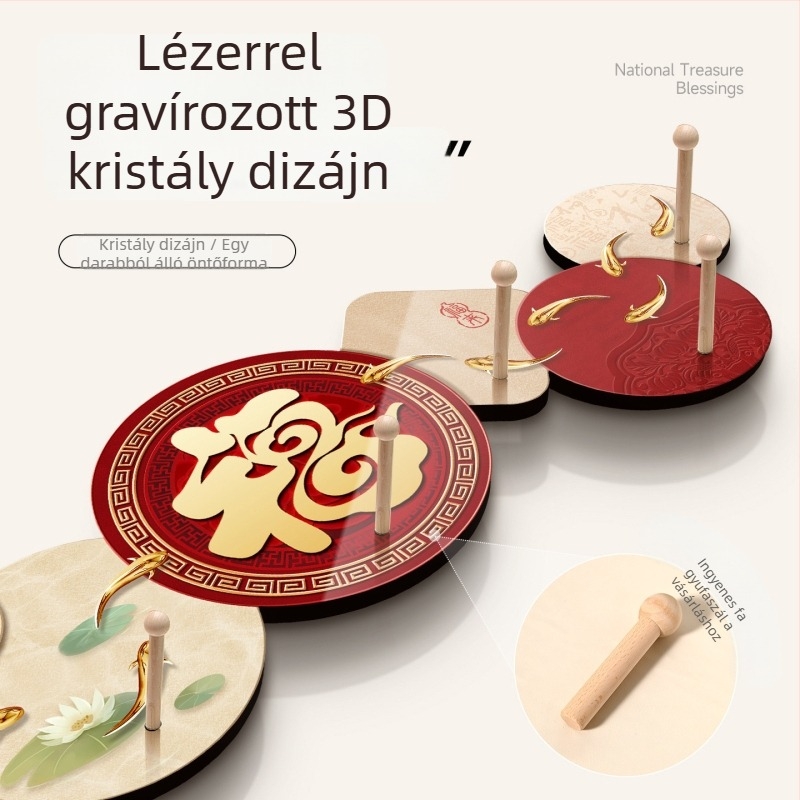 Fából készült falra szerelhető ruhafogas öt kampóval, lyukasztás nélkül, bejárati előszobába, Gazdagság Istene motívummal