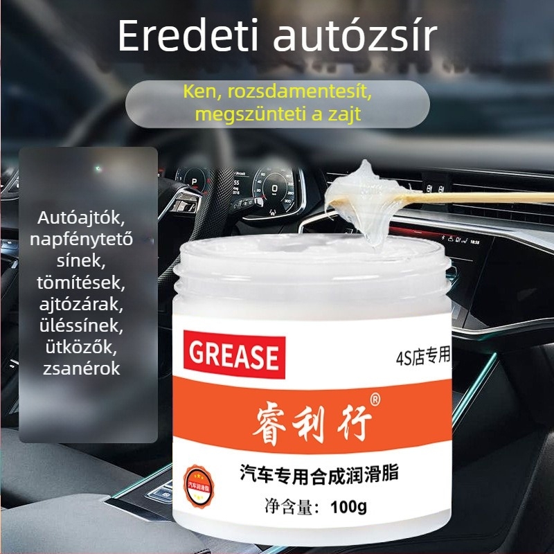 Gépjármű-karbantartási kenőanyag mechanikus zsanérokhoz és vezetősínekhez, csökkenti a beragadást és a zajt; fehér olaj ajtókhoz és napfénytetőhöz, ecsettel