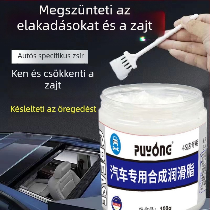 Gépjármű-karbantartási kenőanyag mechanikus zsanérokhoz és vezetősínekhez, csökkenti a beragadást és a zajt; fehér olaj ajtókhoz és napfénytetőhöz, ecsettel