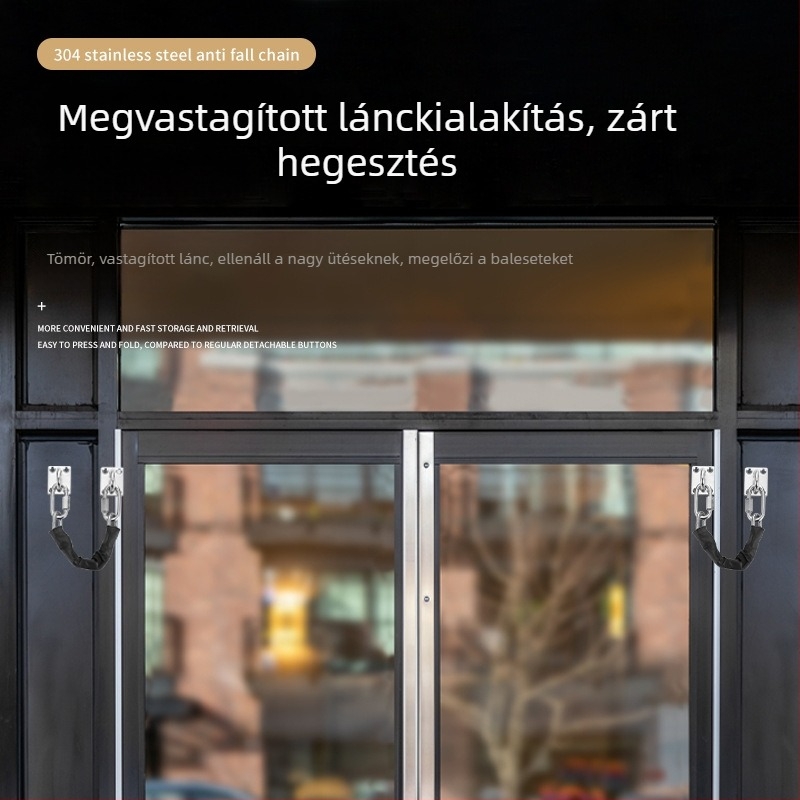 304 rozsdamentes acél üvegajtó esésvédő lánc – kereskedelmi ajtókhoz