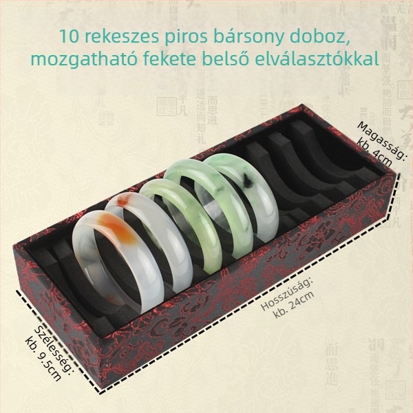 Fa karkötősdoboz 10 vagy 20 rekesszel, jade, arany és ezüst karkötőknek – ékszerek kiállítása és tárolása