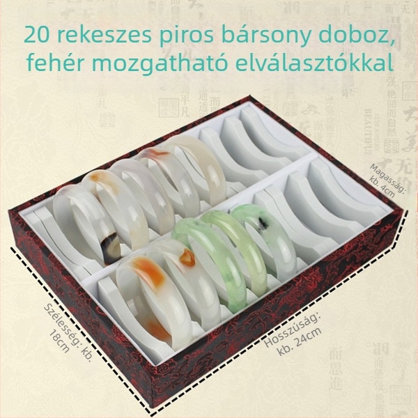 Fa karkötősdoboz 10 vagy 20 rekesszel, jade, arany és ezüst karkötőknek – ékszerek kiállítása és tárolása