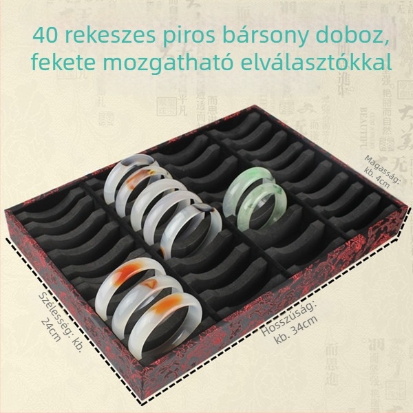 Fa karkötősdoboz 10 vagy 20 rekesszel, jade, arany és ezüst karkötőknek – ékszerek kiállítása és tárolása