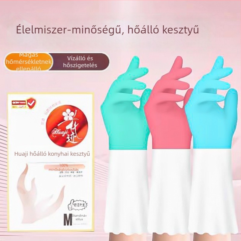 Vízálló mosogatós kesztyű hőszigeteléssel, vastag poliészter bélés, élelmiszer-minőségű gumi, olajálló, téli használatra