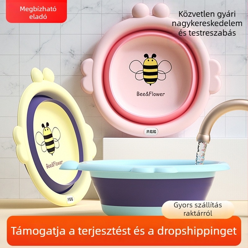 Összecsukható, függő arcmosómedence babáknak, rajzfilmszerű dizájnnal