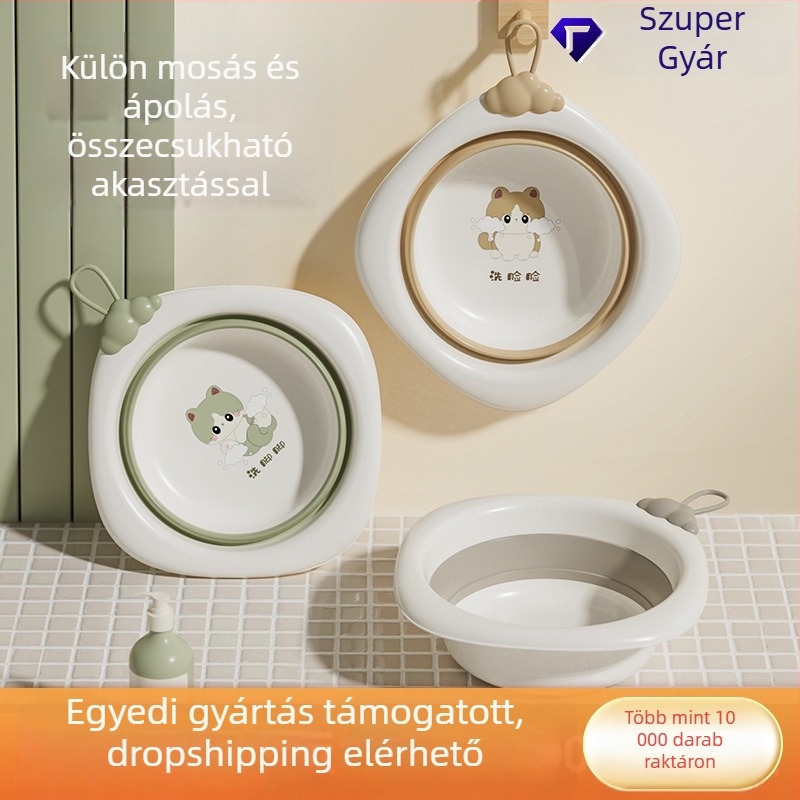Összecsukható vastag műanyag bébi mosdókagyló, karikatúra dizájnnal, újszülötteknek és gyerekeknek