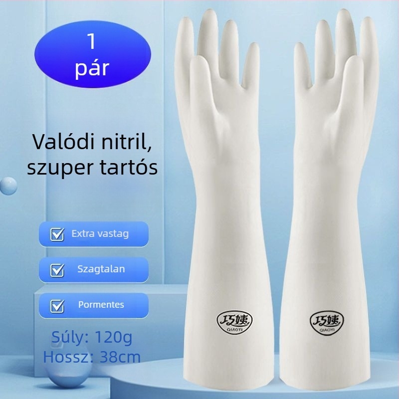 Nitril kesztyűk vastagított, tartósak, háztartási takarításhoz, konyhai mosogatáshoz és mosáshoz, vízálló.