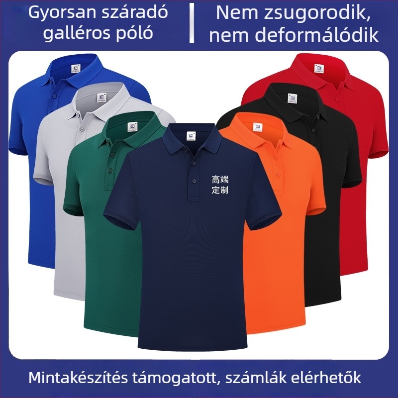 Férfi munkale polo póló hímzett rövid ujjú, polo gallér, gyorsan száradó anyag, egyedi logó nyomtatás