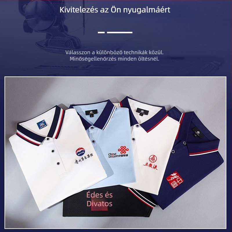 Férfi munkale polo póló hímzett rövid ujjú, polo gallér, gyorsan száradó anyag, egyedi logó nyomtatás