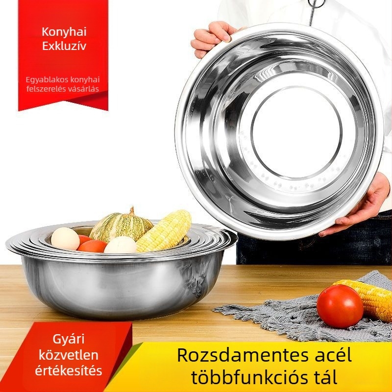 Vastagított nagy rozsdamentes acél medence háztartási használatra – többfunkciós medence tészta dagasztásához, arc mosásához, zöldségekhez, lábakhoz és ruhákhoz