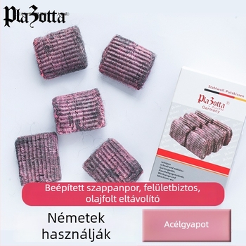 Rozsdamentes acélból készült tisztító gömb szappankefével a konyhában; eltávolítja a zsírt, nem karcolja a fazekakat.