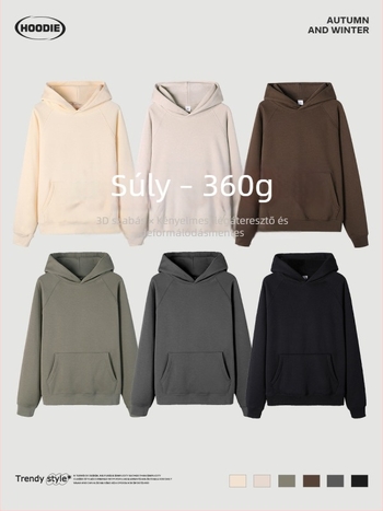 360 g nehéz kapucnis pulóver fleece bélésével, raglán ujjú, egyszínű