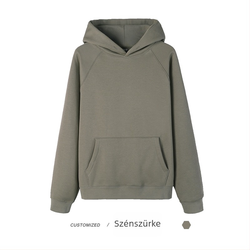360 g nehéz kapucnis pulóver fleece bélésével, raglán ujjú, egyszínű