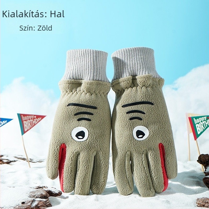 Új gyerek kesztyűk karikatúra motívummal, fleece-béléses, szélálló, melegen tartó őszre és télre, fiúknak és lányoknak