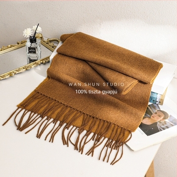 100% tiszta gyapjú női sál őszi-téli időszakra, egyszínű, sokoldalú, elegáns, könnyed luxus, keskeny fazon, meleg