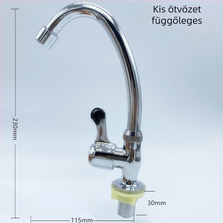 Rozsdamentes acélból készült konyhai csaptele mosogatóhoz, hideg víz, egykaros, beépített szerelés, függőleges kialakítás