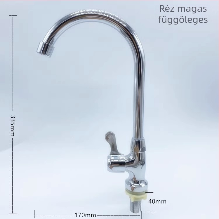 Rozsdamentes acélból készült konyhai csaptele mosogatóhoz, hideg víz, egykaros, beépített szerelés, függőleges kialakítás
