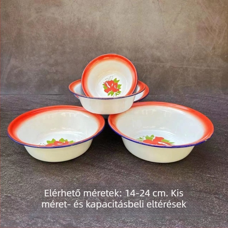 Zománcozott mély tál virágmintás, ovalis alakú, többfunkciós tál leveshez és keveréshez, átmérő 14–14,9 cm, 16–16,9 cm, 18–18,9 cm