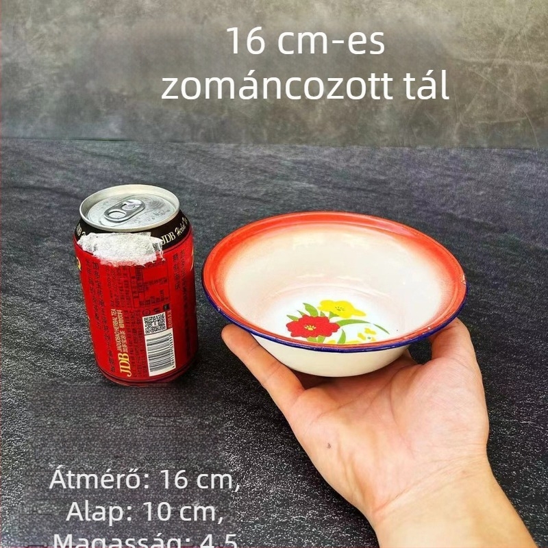 Zománcozott mély tál virágmintás, ovalis alakú, többfunkciós tál leveshez és keveréshez, átmérő 14–14,9 cm, 16–16,9 cm, 18–18,9 cm