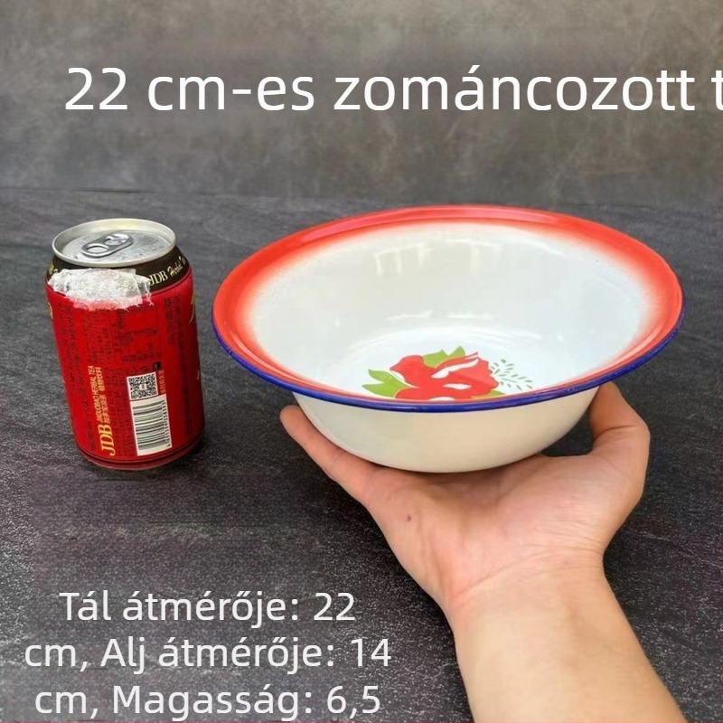 Zománcozott mély tál virágmintás, ovalis alakú, többfunkciós tál leveshez és keveréshez, átmérő 14–14,9 cm, 16–16,9 cm, 18–18,9 cm