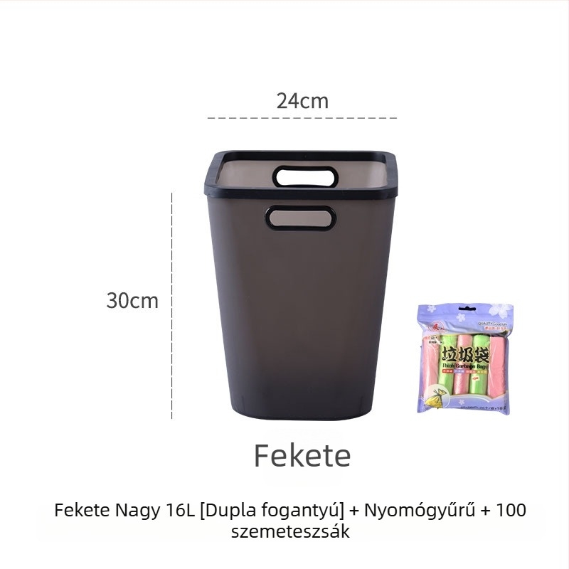 Nordic stílusú nagy kapacitású műanyag kuka fedél nélkül, nyomógyűrűvel, négyszögletes, több mint 12 literes kapacitás, otthoni és irodai használatra