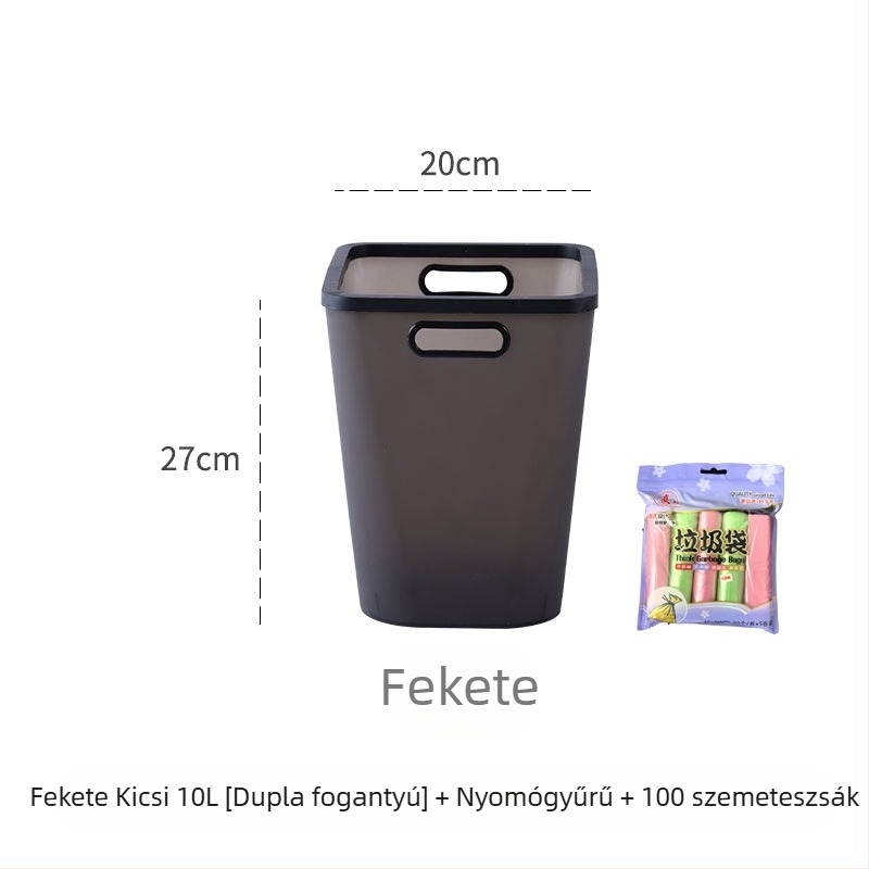 Nordic stílusú nagy kapacitású műanyag kuka fedél nélkül, nyomógyűrűvel, négyszögletes, több mint 12 literes kapacitás, otthoni és irodai használatra