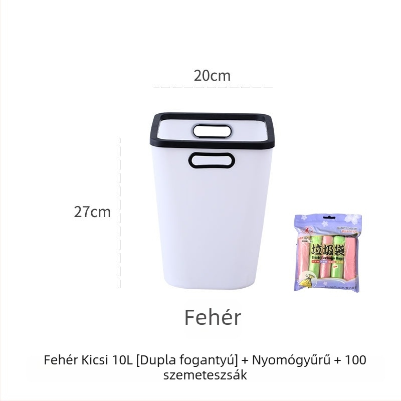 Nordic stílusú nagy kapacitású műanyag kuka fedél nélkül, nyomógyűrűvel, négyszögletes, több mint 12 literes kapacitás, otthoni és irodai használatra