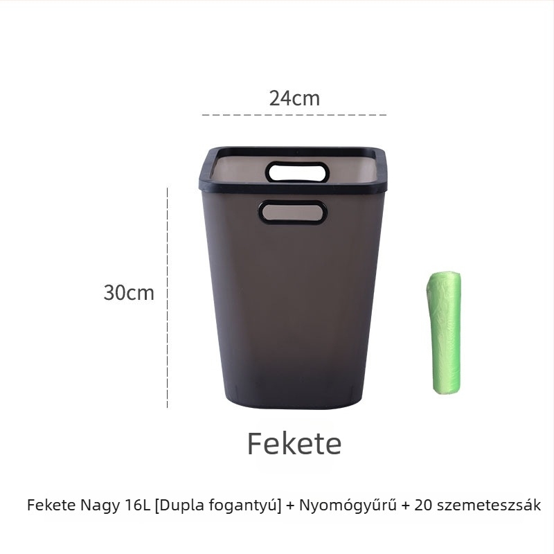 Nordic stílusú nagy kapacitású műanyag kuka fedél nélkül, nyomógyűrűvel, négyszögletes, több mint 12 literes kapacitás, otthoni és irodai használatra