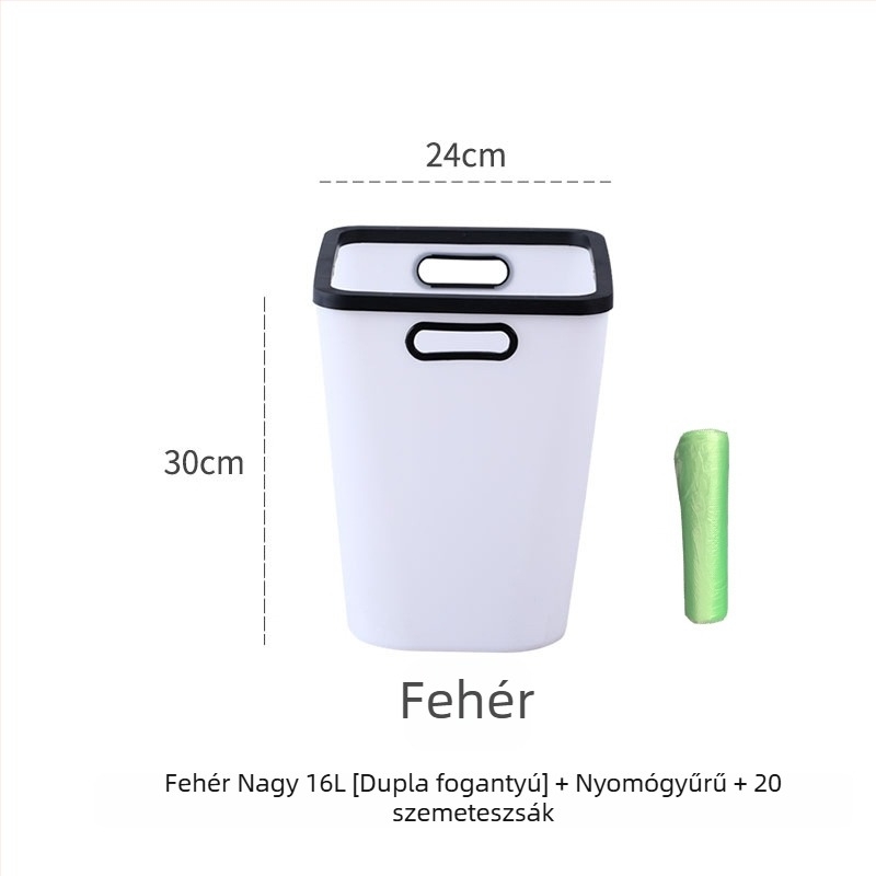 Nordic stílusú nagy kapacitású műanyag kuka fedél nélkül, nyomógyűrűvel, négyszögletes, több mint 12 literes kapacitás, otthoni és irodai használatra