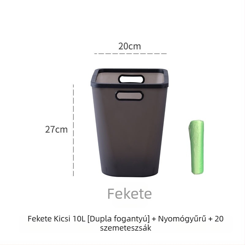 Nordic stílusú nagy kapacitású műanyag kuka fedél nélkül, nyomógyűrűvel, négyszögletes, több mint 12 literes kapacitás, otthoni és irodai használatra