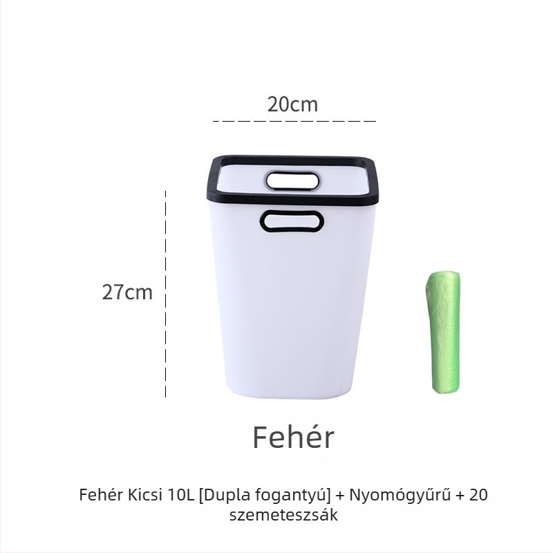 Nordic stílusú nagy kapacitású műanyag kuka fedél nélkül, nyomógyűrűvel, négyszögletes, több mint 12 literes kapacitás, otthoni és irodai használatra