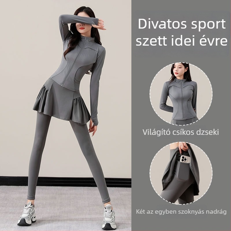 Női teniszes sportfelszerelés – őszi–téli futó és edző szett, 2025 új stílus, prémium jóga ruházat, badminton szoknya+nadrág, fitneszruha