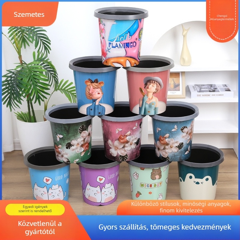 Műanyag nyitott, hordó alakú szemetes, 3 L, fürdőszoba, konyha vagy hálószoba használatra.