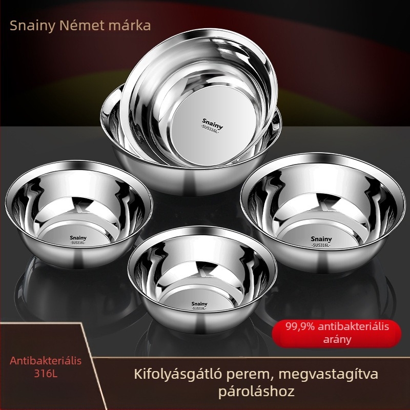 Élelmiszer-minőségű 316 rozsdamentes acél leveses tál, mély rizstál, vastag falú konyhai edény