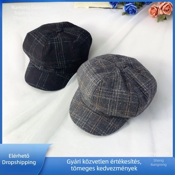 Csecsemő lány beret sapka, őszi-téli, kockás brit stílusú mintázat