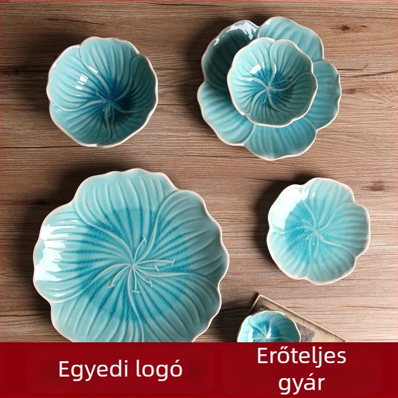 Japán stílusú porcelán étkészlet: viráglevél alakú tányér, nyugati stílusú tányérok, kreatív tányér, gyümölcstál és retró teás desszerttál