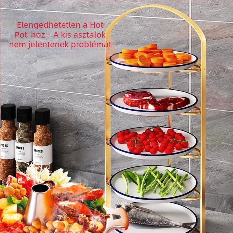 Konyhai előkészítő állvány, többszintes asztali polc, összecsukható vasból