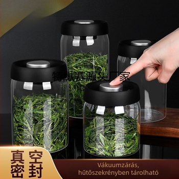Boroszilikát üveg vákuumzáras tároló tea- és kávébabokhoz, 300 ml