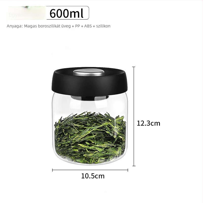 Boroszilikát üveg vákuumzáras tároló tea- és kávébabokhoz, 300 ml