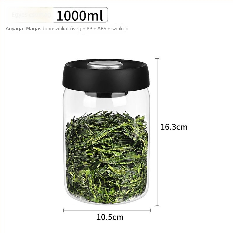 Boroszilikát üveg vákuumzáras tároló tea- és kávébabokhoz, 300 ml