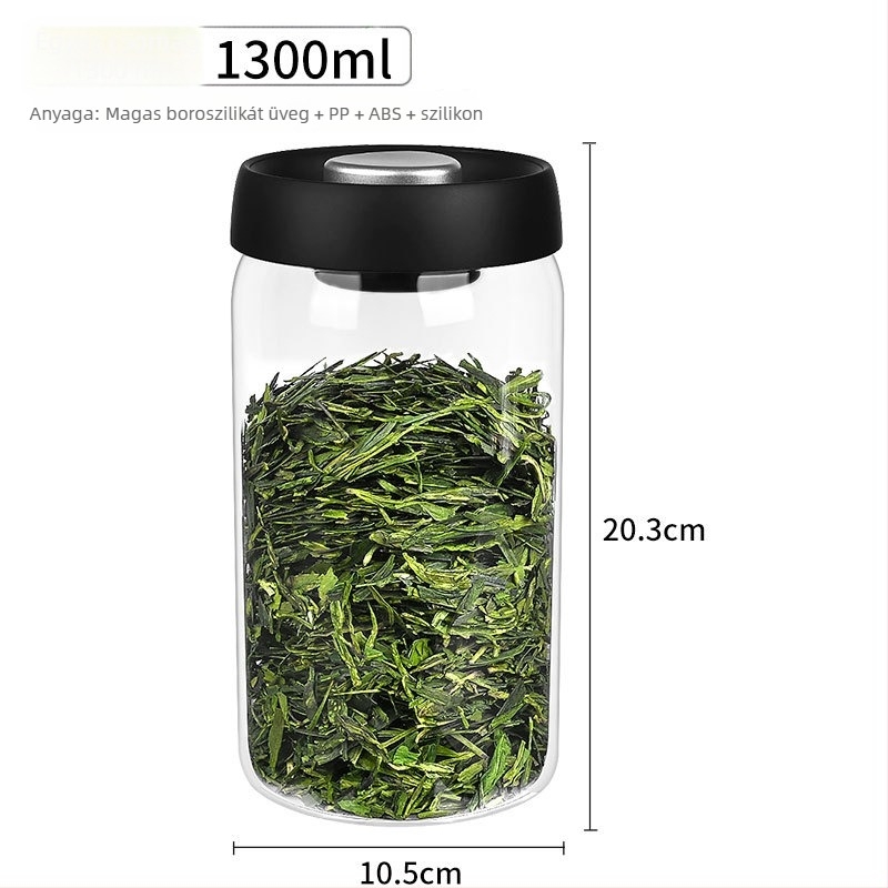 Boroszilikát üveg vákuumzáras tároló tea- és kávébabokhoz, 300 ml