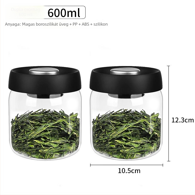 Boroszilikát üveg vákuumzáras tároló tea- és kávébabokhoz, 300 ml
