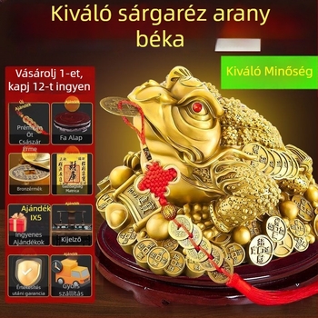 Sárgaréz arany béka dísztárgy, háromlábú béka, nappali dekoráció, recepciós dekoráció, ajándék üzletnyitóra