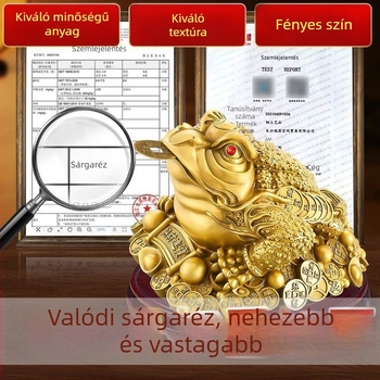 Sárgaréz arany béka dísztárgy, háromlábú béka, nappali dekoráció, recepciós dekoráció, ajándék üzletnyitóra