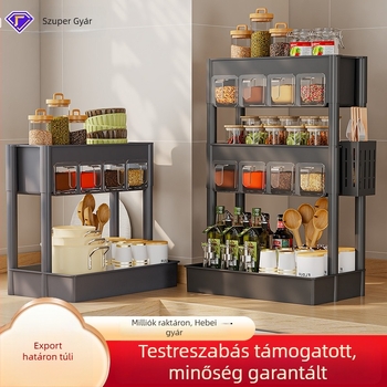 Padlóra álló konyhai tárolóállvány fűszertartóval és késakasztóval