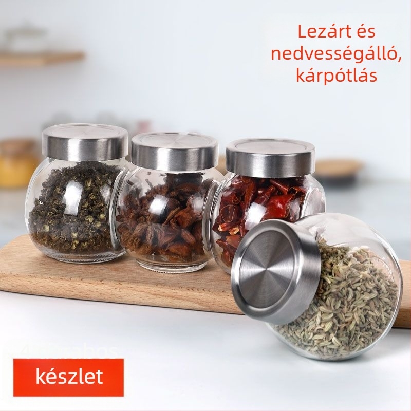 Üvegből készült zárt tároló fűszerekhez, teához és gabonákhoz – nedvességálló, ovális alakú, 300 ml