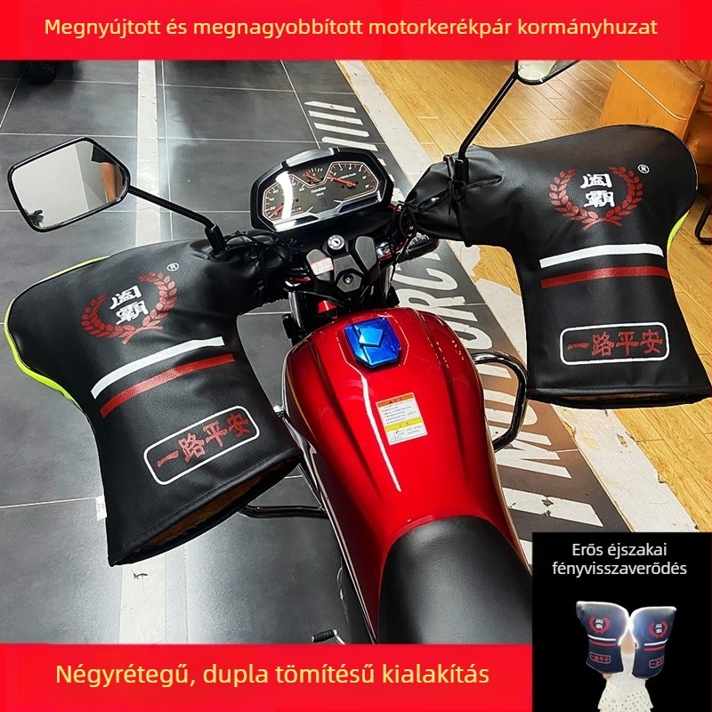 Téli motorkerékpár-kormányvédő és kesztyű, vastag, meleg, szélálló és vízálló